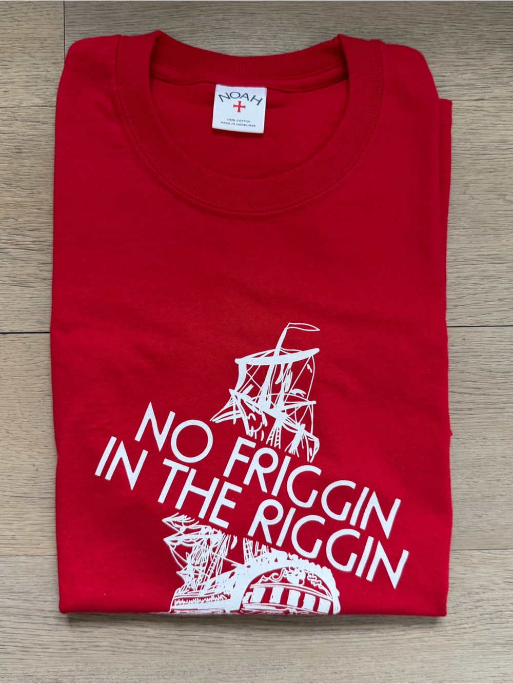Noah NYC Red Crewneck Graphic Tee with White Ship Print